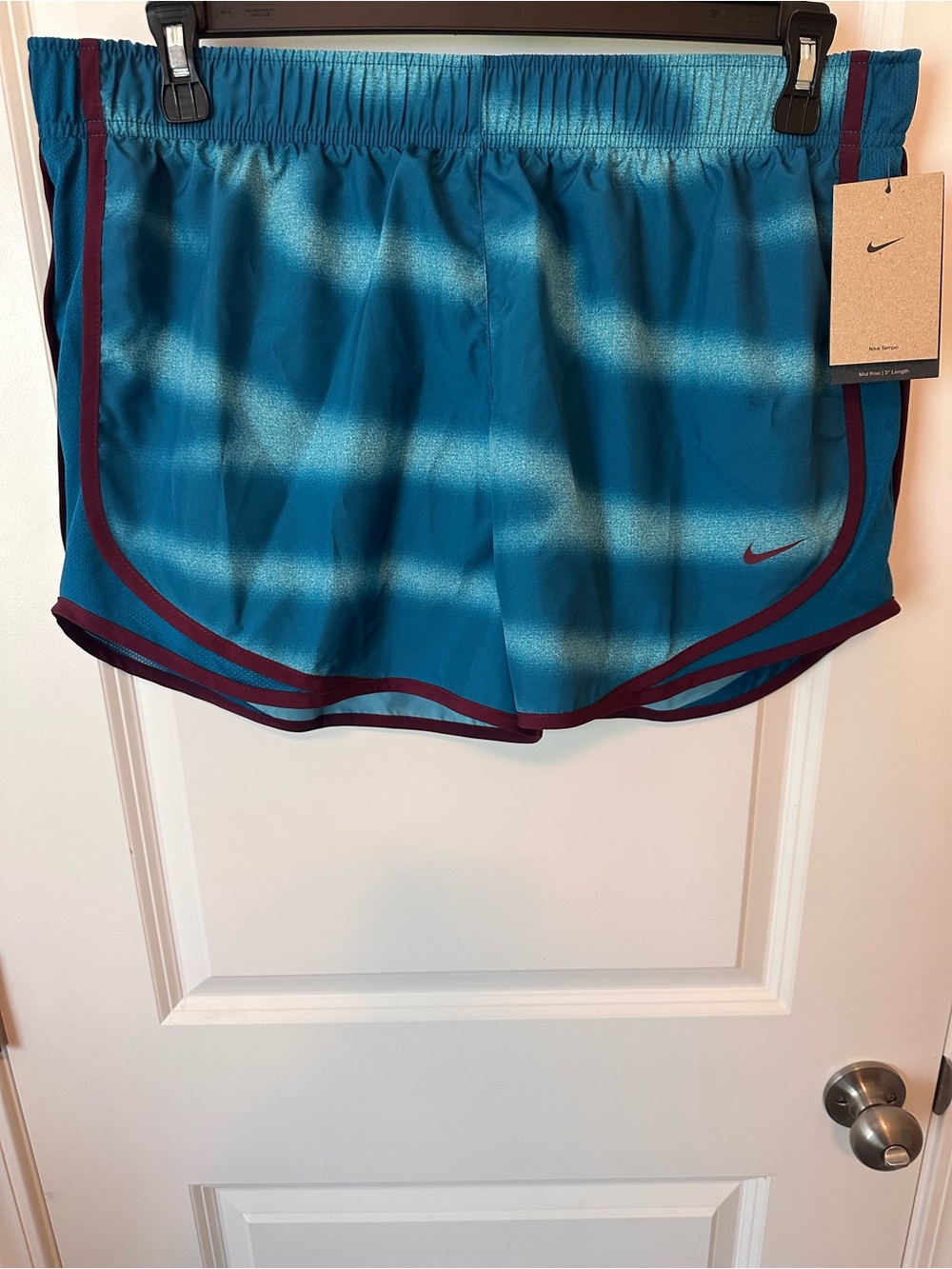 Nike Teal Athletic Running Shorts with Maroon Trim